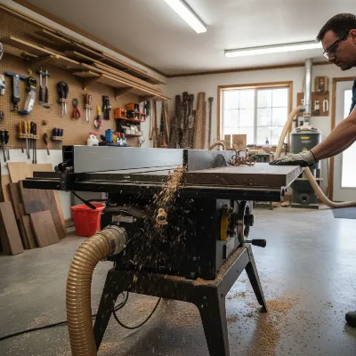Delta 10 Inch Contractor Table Saw ripping a wooden board with precision